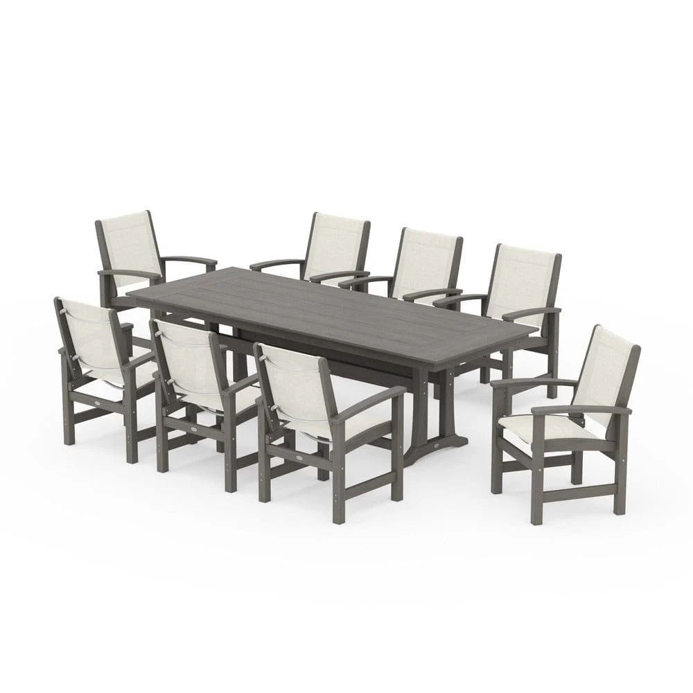 POLYWOOD® - Coastal 9-Piece Farmhouse Dining Set with Trestle Legs - PWS1448-1 - Image 147