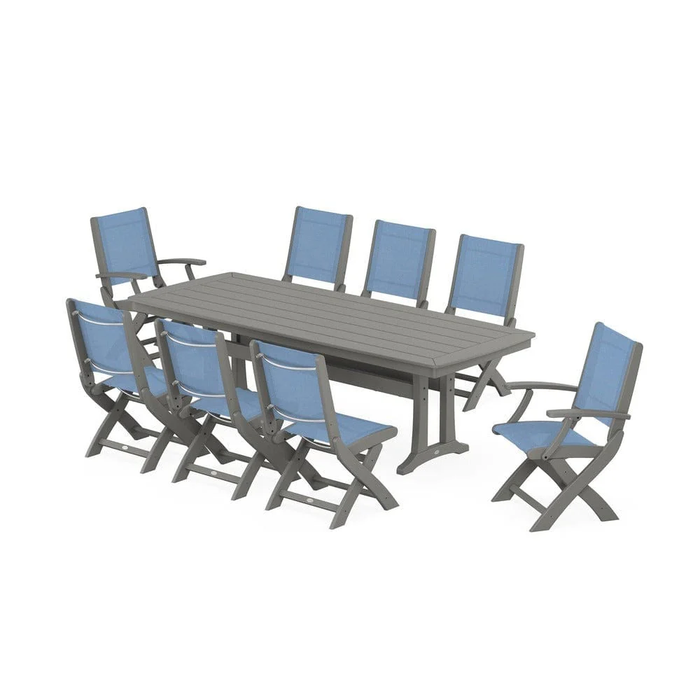 POLYWOOD® - Coastal Folding 9-Piece Dining Set with Trestle Legs - PWS1501 - Image 17