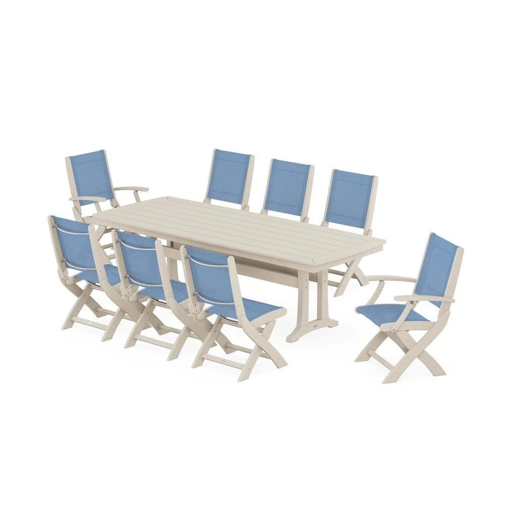 POLYWOOD® - Coastal Folding 9-Piece Dining Set with Trestle Legs - PWS1501 - Image 7