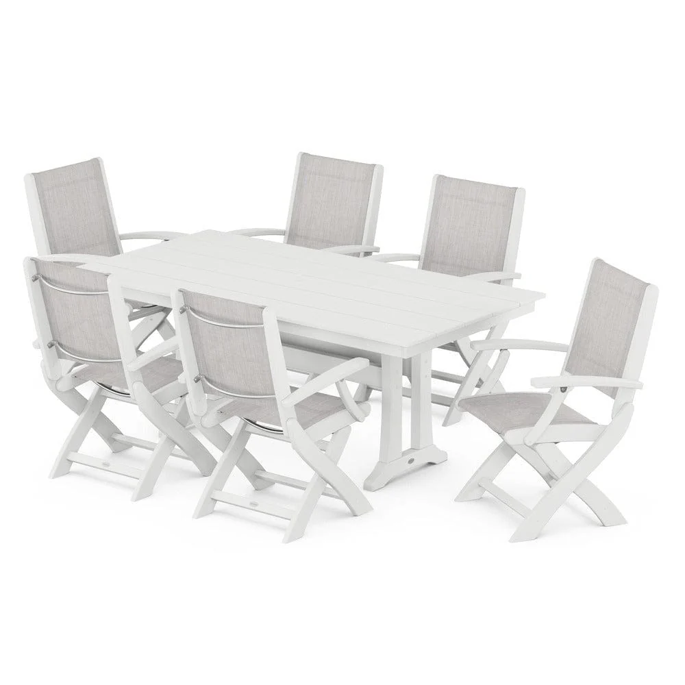 POLYWOOD® - Coastal Folding Arm Chair 7-Piece Farmhouse Dining Set with Trestle Legs - PWS292 - Image 101