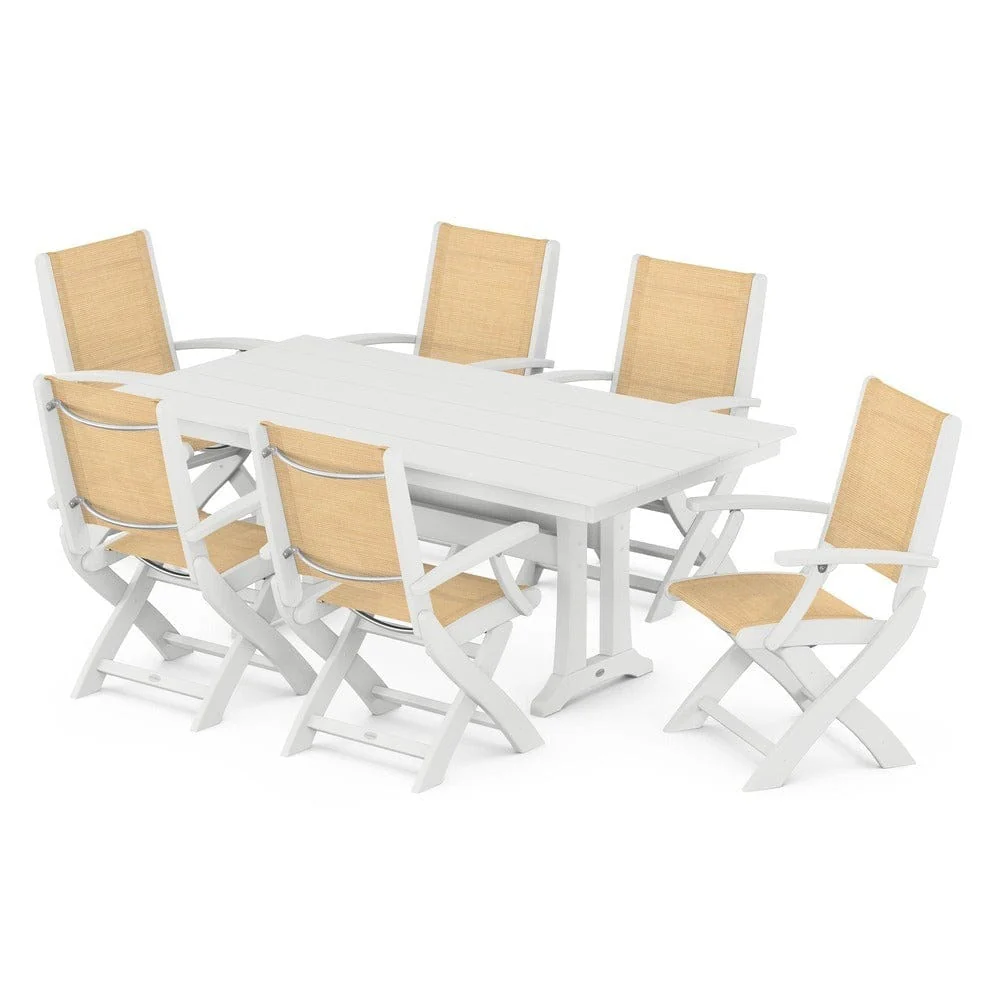 POLYWOOD® - Coastal Folding Arm Chair 7-Piece Farmhouse Dining Set with Trestle Legs - PWS292 - Image 102