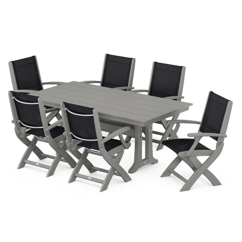 POLYWOOD® - Coastal Folding Arm Chair 7-Piece Farmhouse Dining Set with Trestle Legs - PWS292 - Image 111