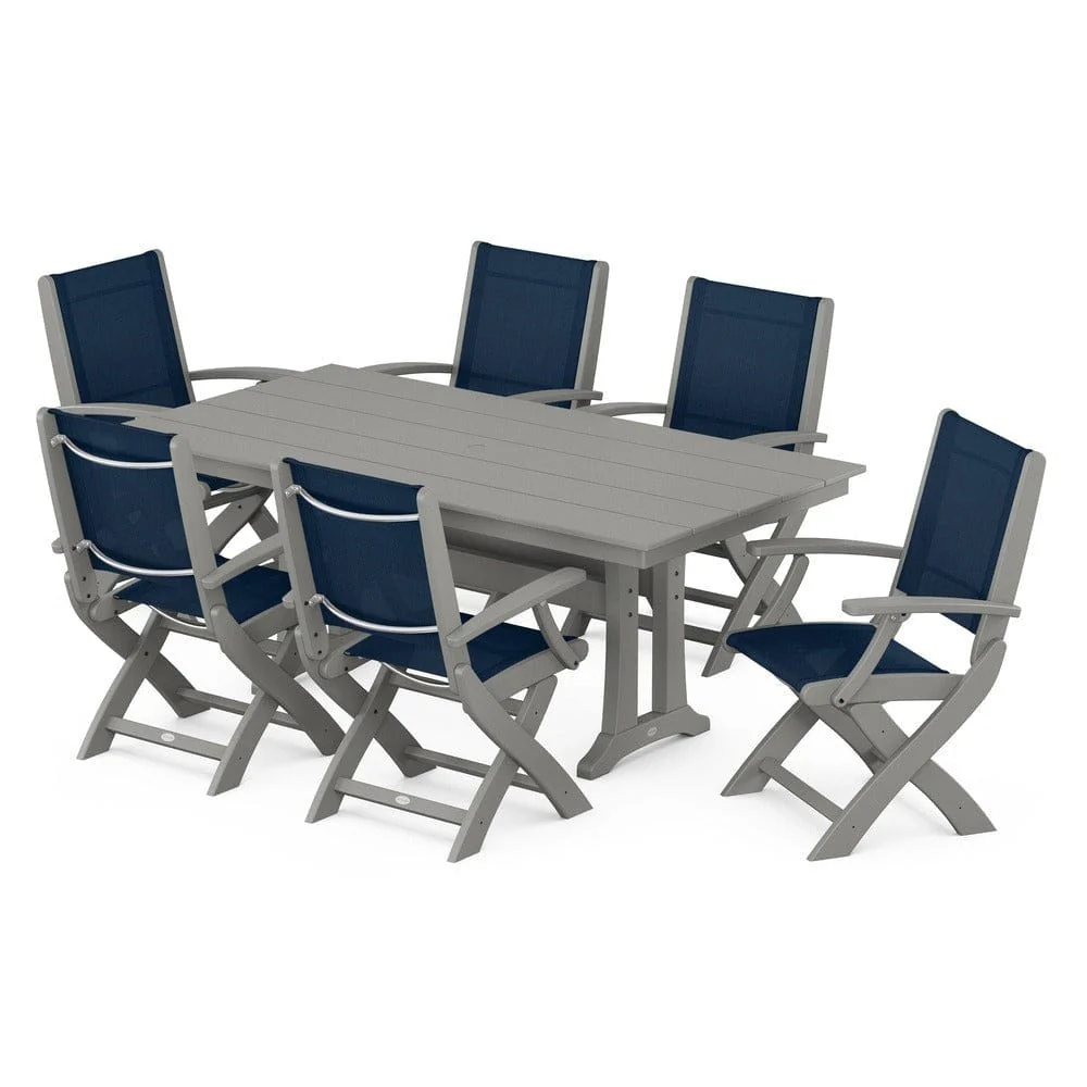 POLYWOOD® - Coastal Folding Arm Chair 7-Piece Farmhouse Dining Set with Trestle Legs - PWS292 - Image 119