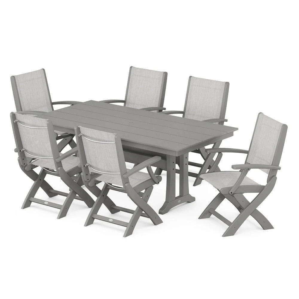 POLYWOOD® - Coastal Folding Arm Chair 7-Piece Farmhouse Dining Set with Trestle Legs - PWS292 - Image 122