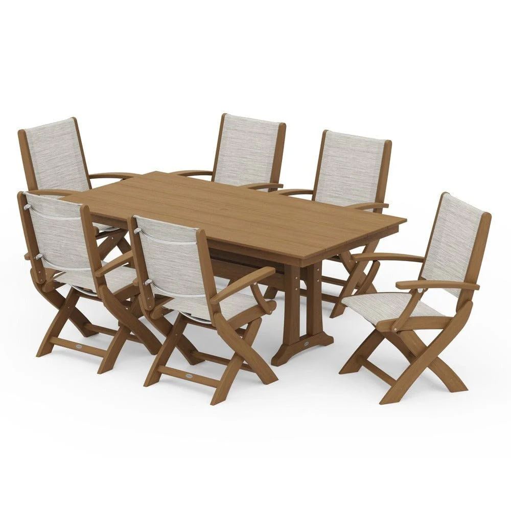 POLYWOOD® - Coastal Folding Arm Chair 7-Piece Farmhouse Dining Set with Trestle Legs - PWS292 - Image 125