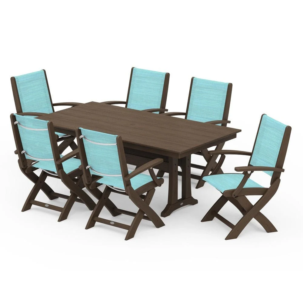POLYWOOD® - Coastal Folding Arm Chair 7-Piece Farmhouse Dining Set with Trestle Legs - PWS292 - Image 127
