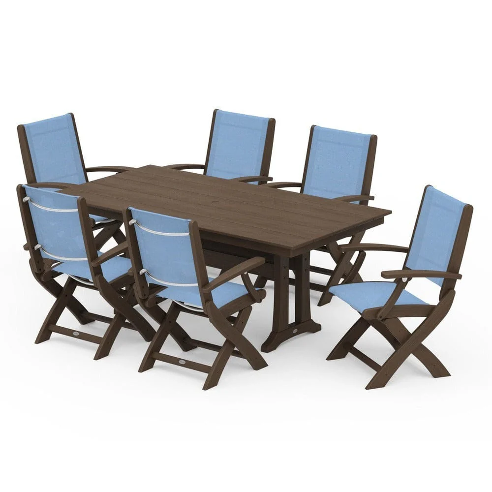 POLYWOOD® - Coastal Folding Arm Chair 7-Piece Farmhouse Dining Set with Trestle Legs - PWS292 - Image 133