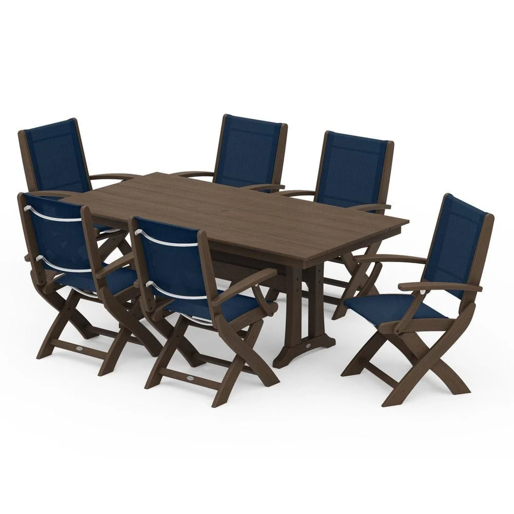POLYWOOD® - Coastal Folding Arm Chair 7-Piece Farmhouse Dining Set with Trestle Legs - PWS292 - Image 136