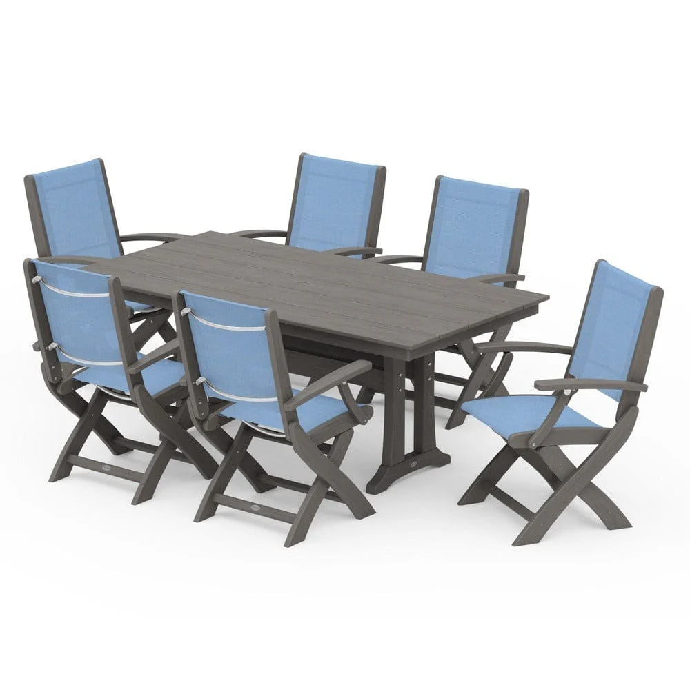 POLYWOOD® - Coastal Folding Arm Chair 7-Piece Farmhouse Dining Set with Trestle Legs - PWS292 - Image 137