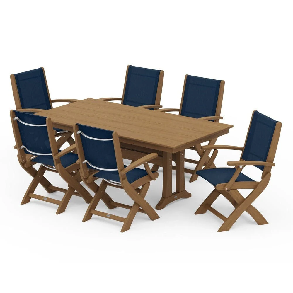POLYWOOD® - Coastal Folding Arm Chair 7-Piece Farmhouse Dining Set with Trestle Legs - PWS292 - Image 138