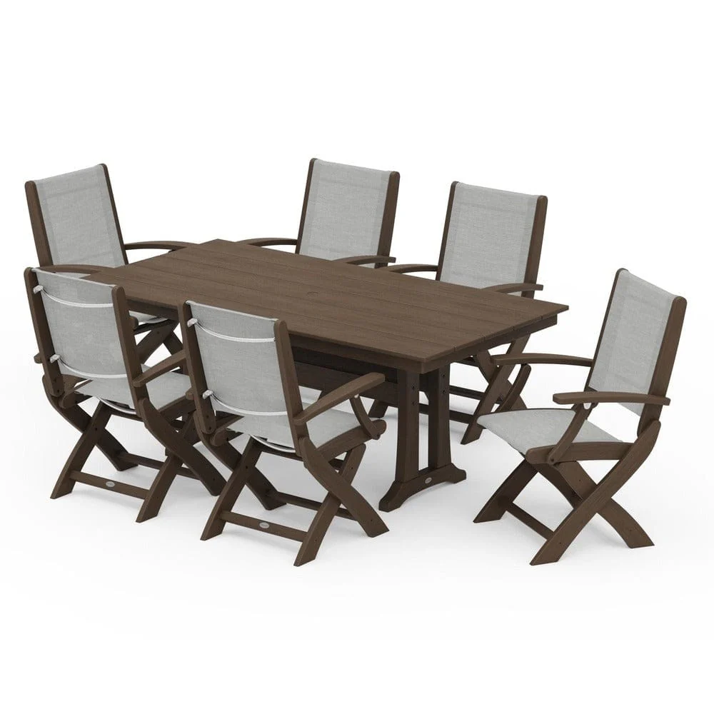 POLYWOOD® - Coastal Folding Arm Chair 7-Piece Farmhouse Dining Set with Trestle Legs - PWS292 - Image 139