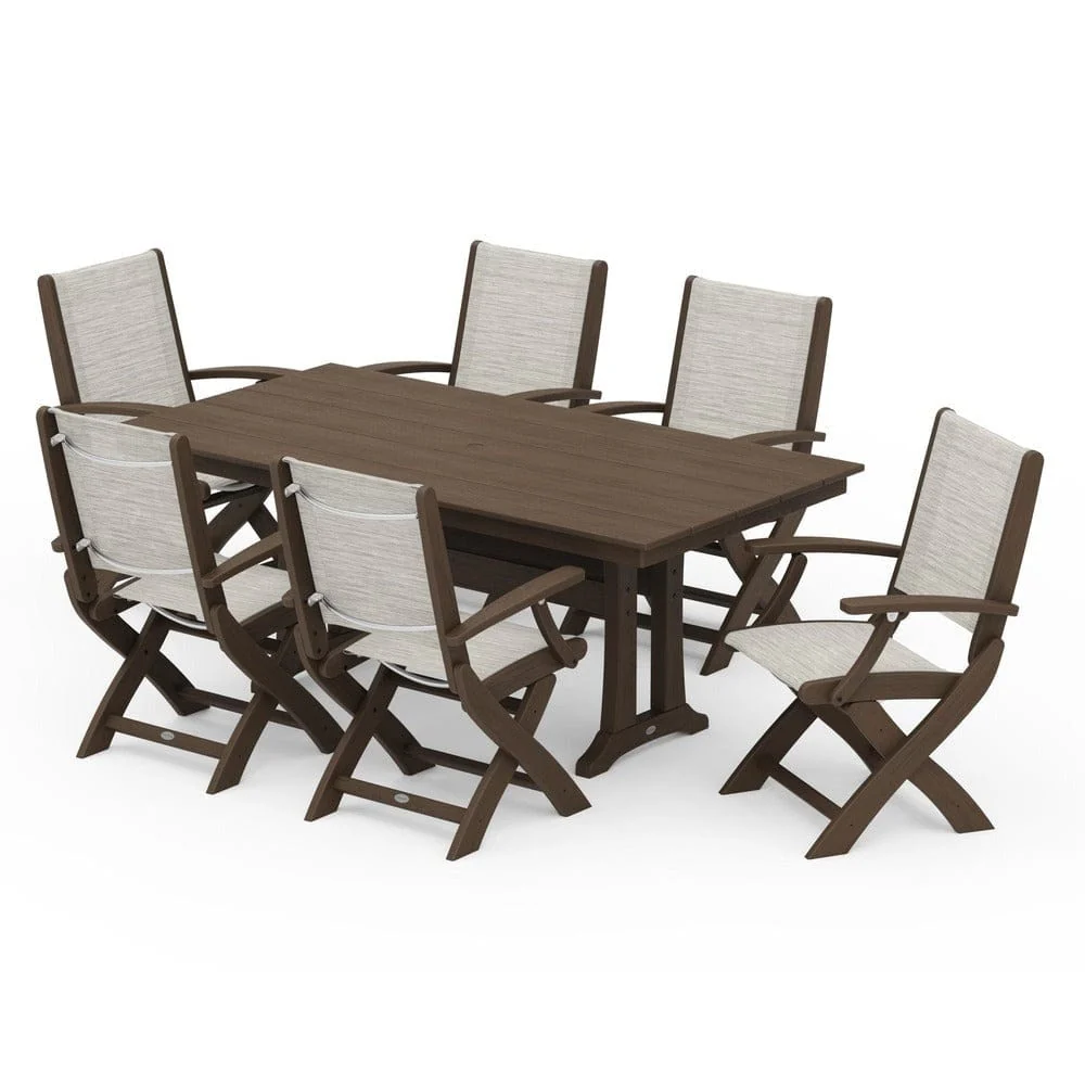 POLYWOOD® - Coastal Folding Arm Chair 7-Piece Farmhouse Dining Set with Trestle Legs - PWS292 - Image 141