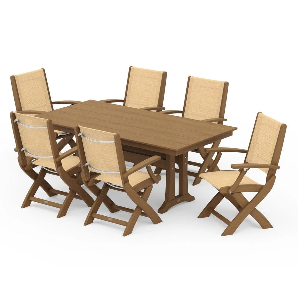 POLYWOOD® - Coastal Folding Arm Chair 7-Piece Farmhouse Dining Set with Trestle Legs - PWS292 - Image 144
