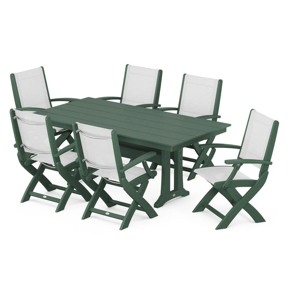 POLYWOOD® - Coastal Folding Arm Chair 7-Piece Farmhouse Dining Set with Trestle Legs - PWS292 - Image 16