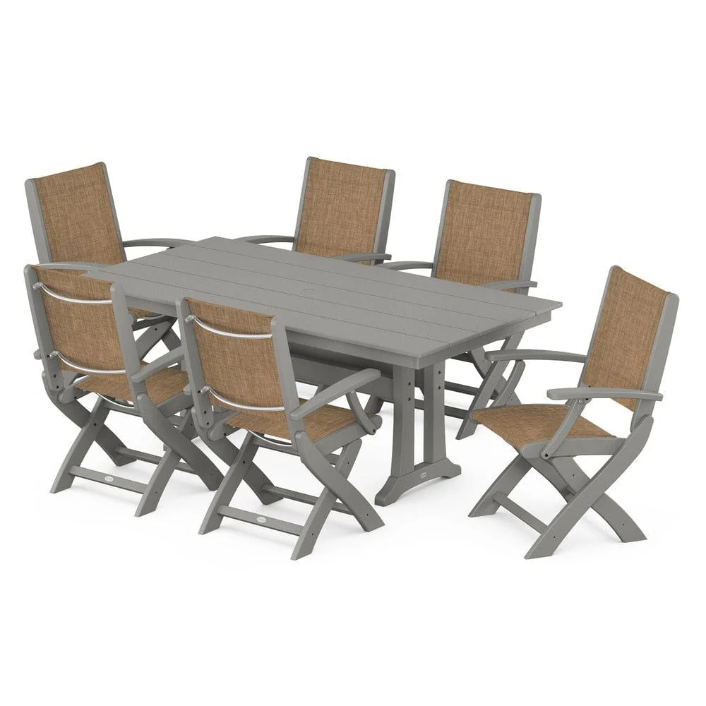 POLYWOOD® - Coastal Folding Arm Chair 7-Piece Farmhouse Dining Set with Trestle Legs - PWS292 - Image 20