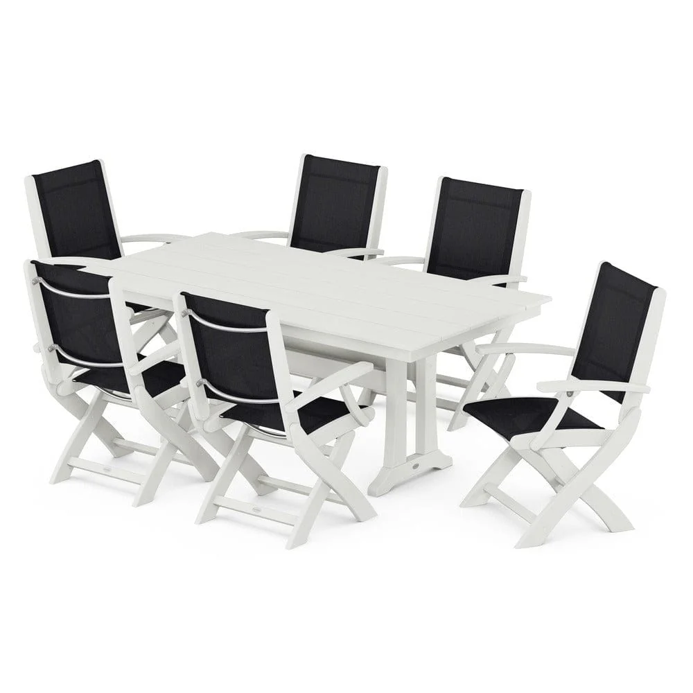 POLYWOOD® - Coastal Folding Arm Chair 7-Piece Farmhouse Dining Set with Trestle Legs - PWS292 - Image 21