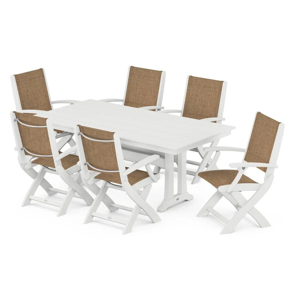 POLYWOOD® - Coastal Folding Arm Chair 7-Piece Farmhouse Dining Set with Trestle Legs - PWS292 - Image 23