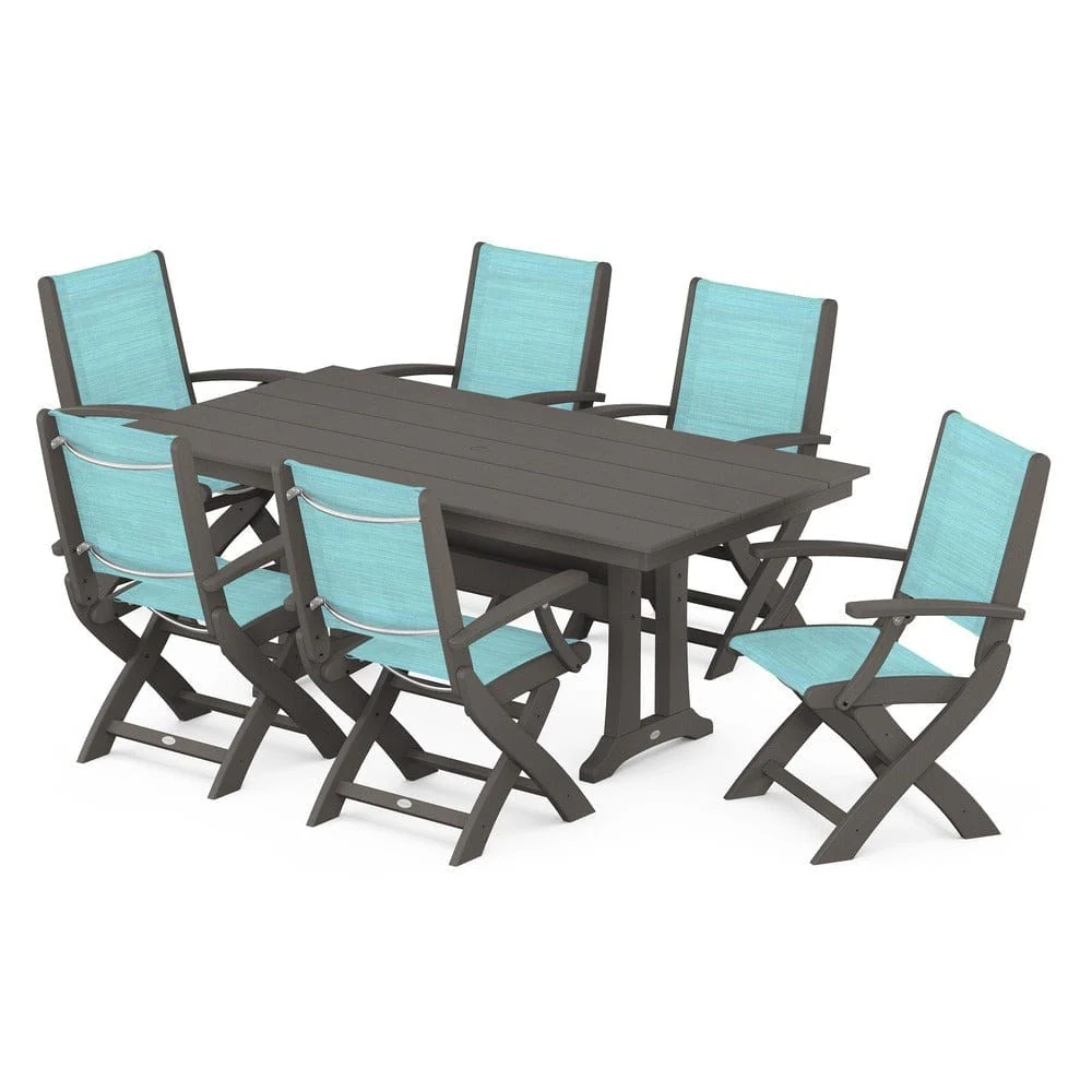 POLYWOOD® - Coastal Folding Arm Chair 7-Piece Farmhouse Dining Set with Trestle Legs - PWS292 - Image 41