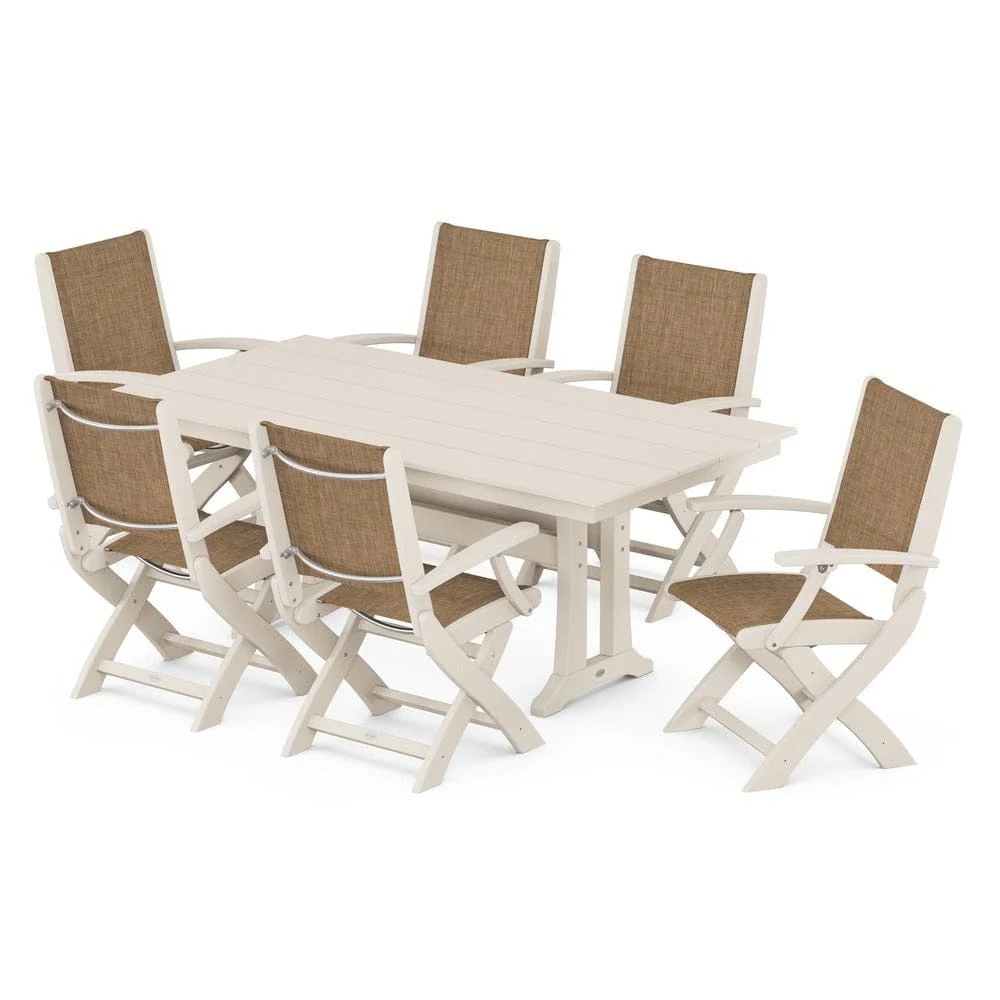 POLYWOOD® - Coastal Folding Arm Chair 7-Piece Farmhouse Dining Set with Trestle Legs - PWS292 - Image 53