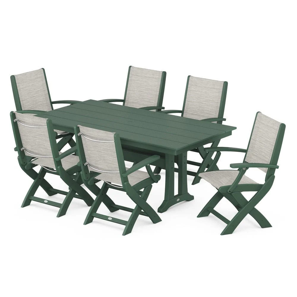 POLYWOOD® - Coastal Folding Arm Chair 7-Piece Farmhouse Dining Set with Trestle Legs - PWS292 - Image 54