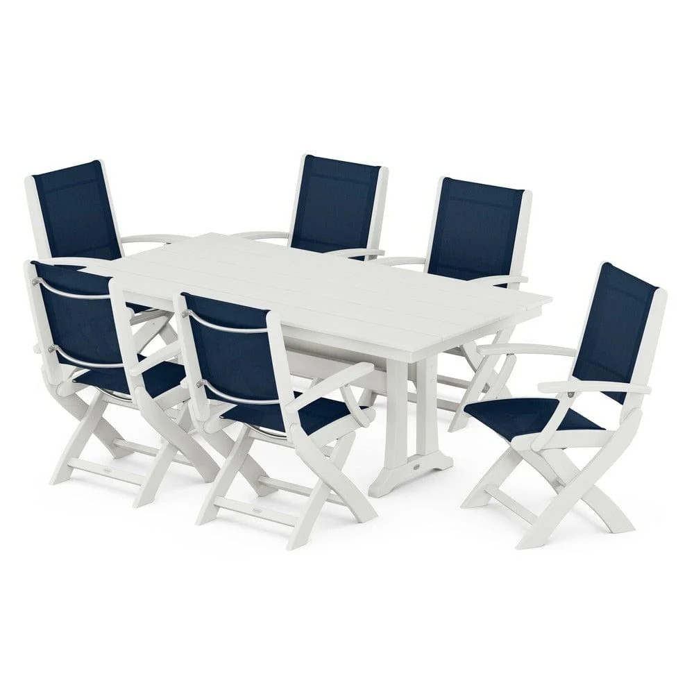 POLYWOOD® - Coastal Folding Arm Chair 7-Piece Farmhouse Dining Set with Trestle Legs - PWS292 - Image 62