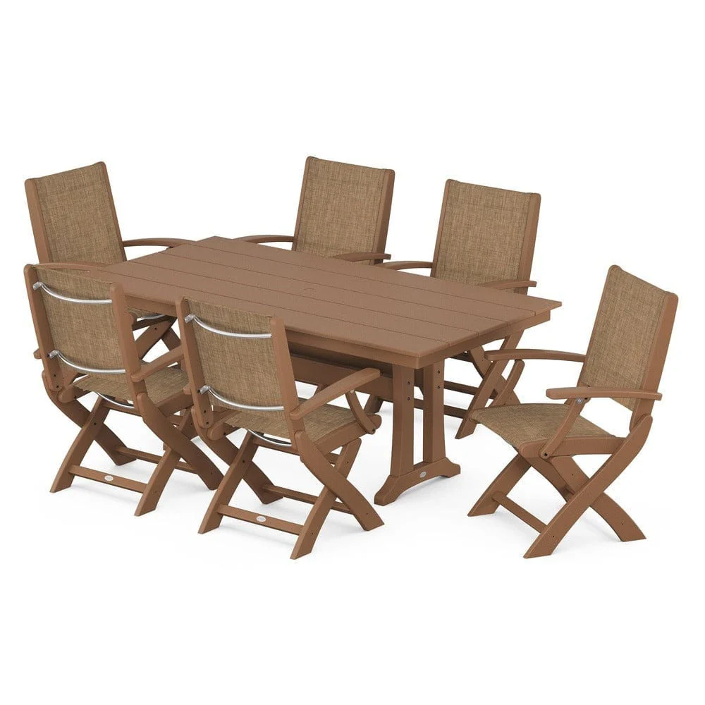 POLYWOOD® - Coastal Folding Arm Chair 7-Piece Farmhouse Dining Set with Trestle Legs - PWS292 - Image 7