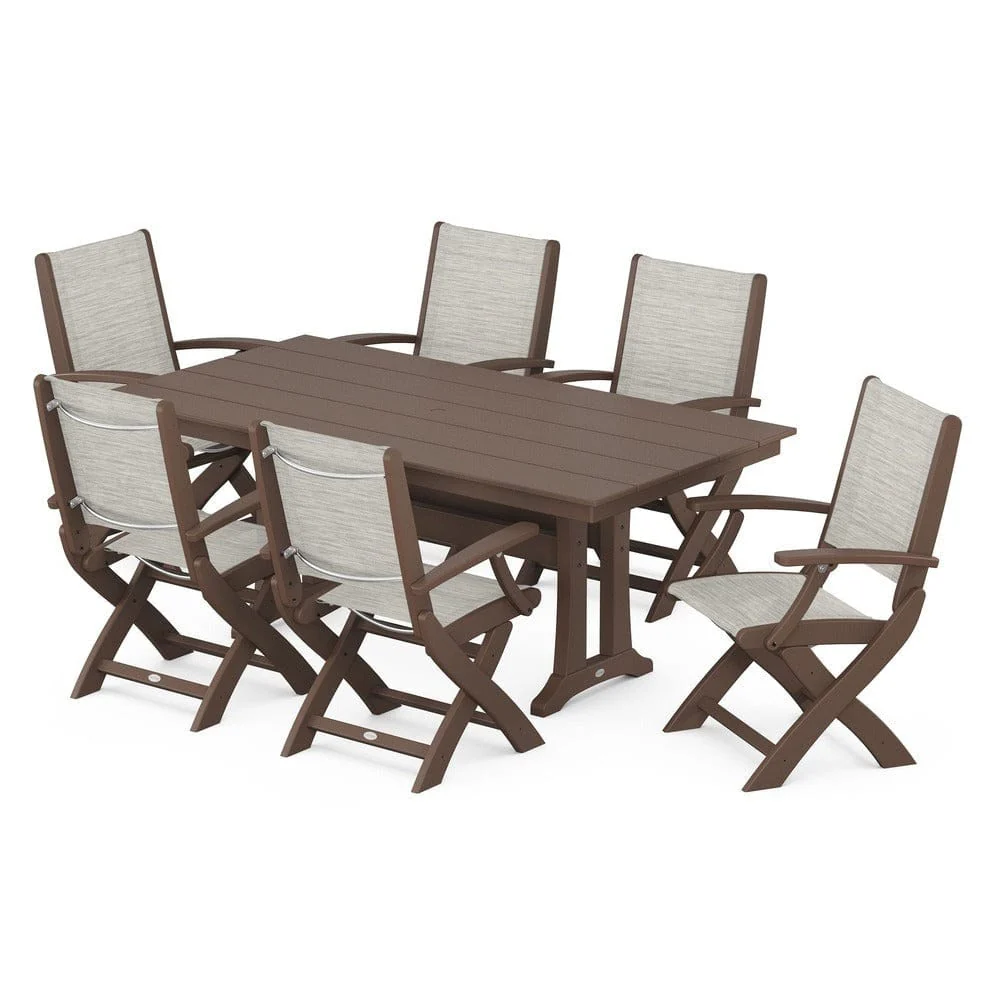 POLYWOOD® - Coastal Folding Arm Chair 7-Piece Farmhouse Dining Set with Trestle Legs - PWS292 - Image 70
