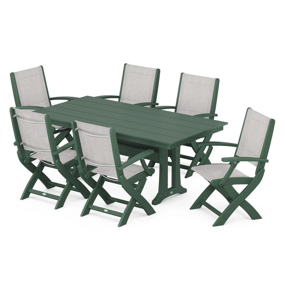 POLYWOOD® - Coastal Folding Arm Chair 7-Piece Farmhouse Dining Set with Trestle Legs - PWS292 - Image 77