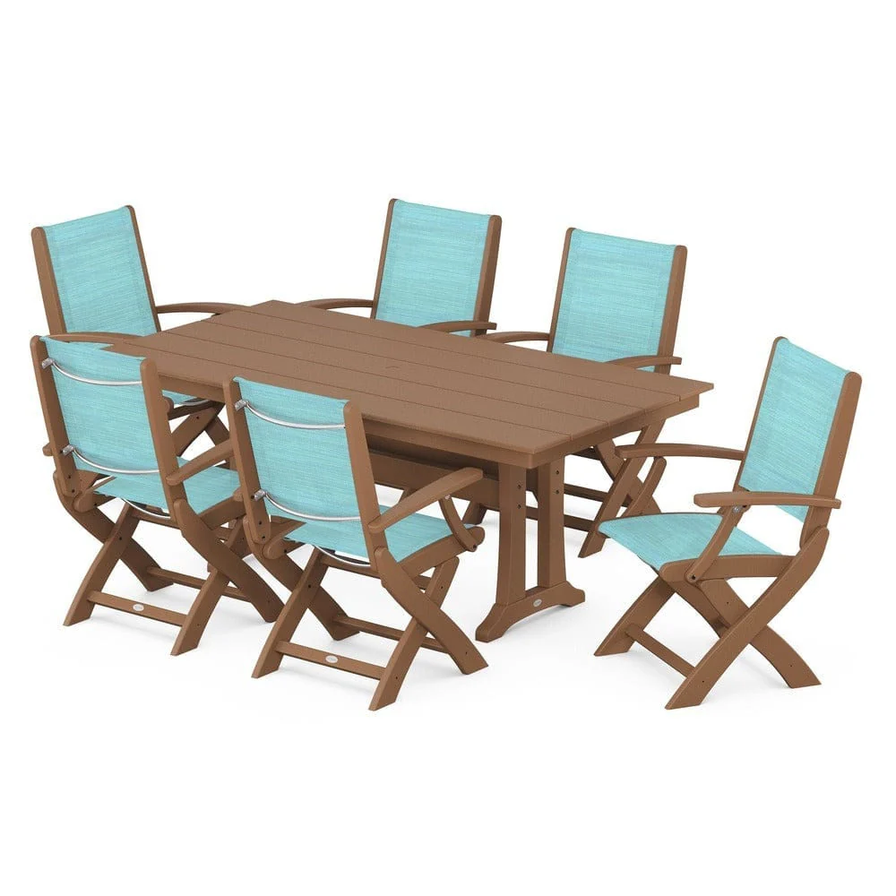POLYWOOD® - Coastal Folding Arm Chair 7-Piece Farmhouse Dining Set with Trestle Legs - PWS292 - Image 82