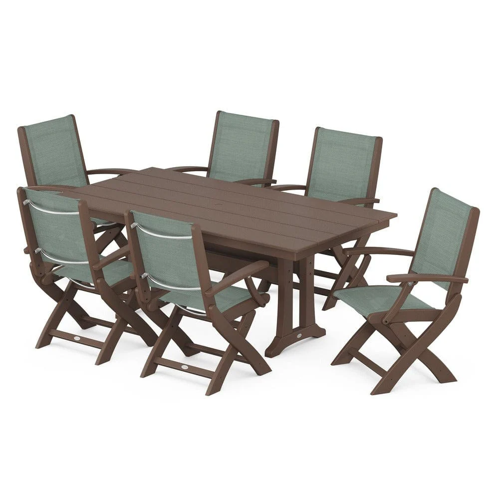 POLYWOOD® - Coastal Folding Arm Chair 7-Piece Farmhouse Dining Set with Trestle Legs - PWS292 - Image 9