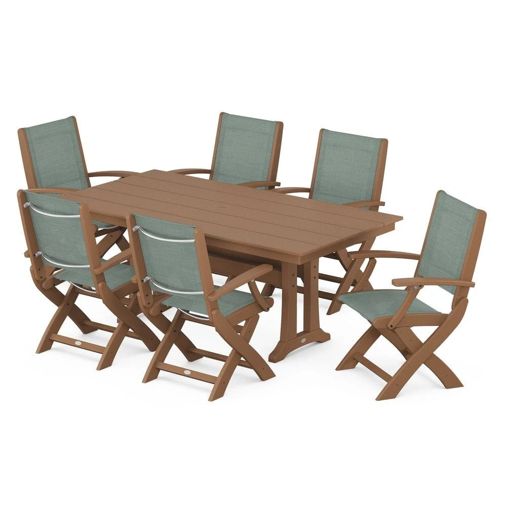 POLYWOOD® - Coastal Folding Arm Chair 7-Piece Farmhouse Dining Set with Trestle Legs - PWS292 - Image 94