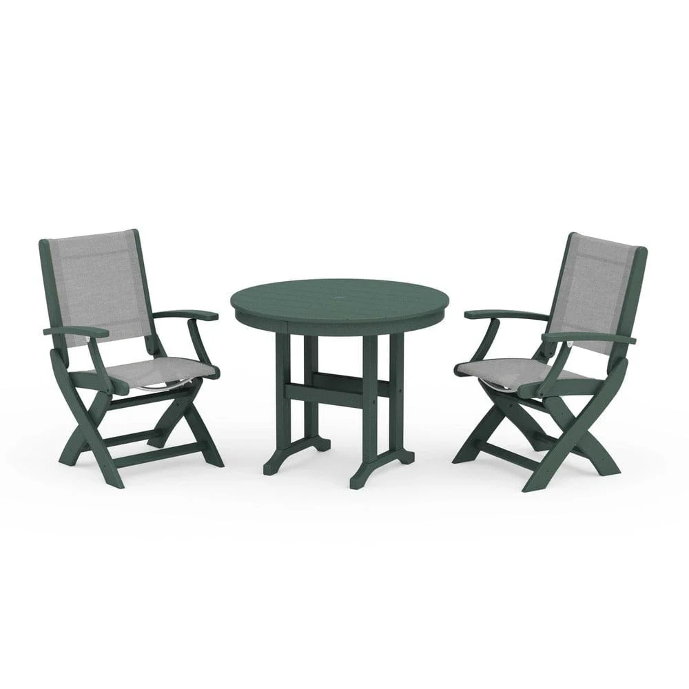 POLYWOOD® - Coastal Folding Chair 3-Piece Round Dining Set - PWS1328 - Image 16