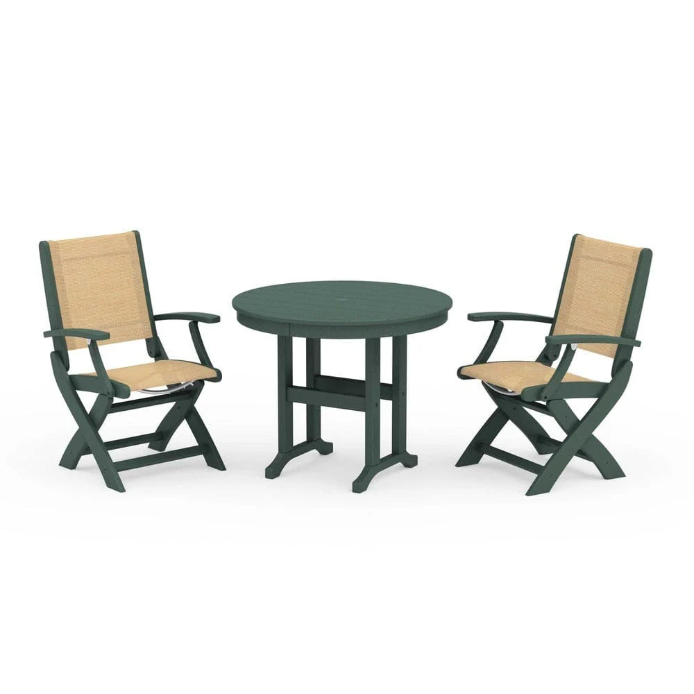 POLYWOOD® - Coastal Folding Chair 3-Piece Round Dining Set - PWS1328 - Image 23