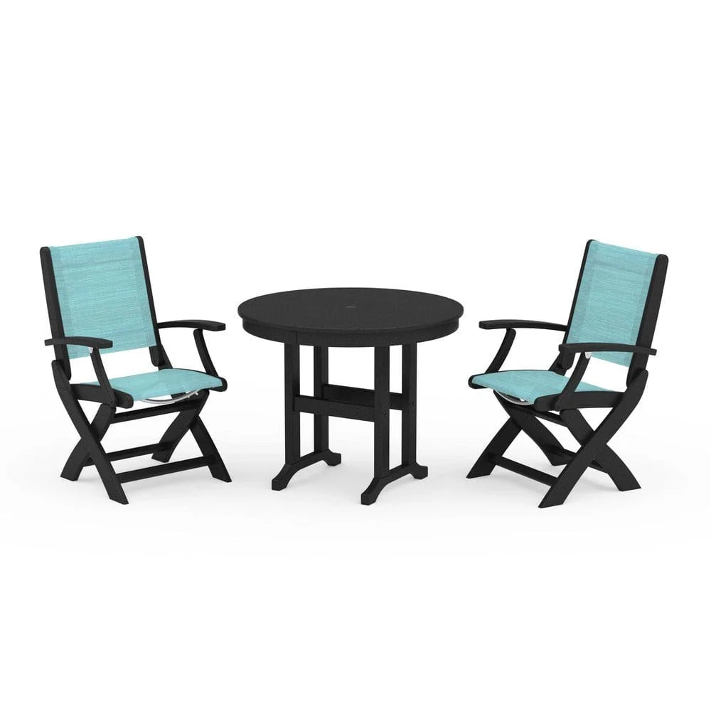 POLYWOOD® - Coastal Folding Chair 3-Piece Round Dining Set - PWS1328 - Image 41