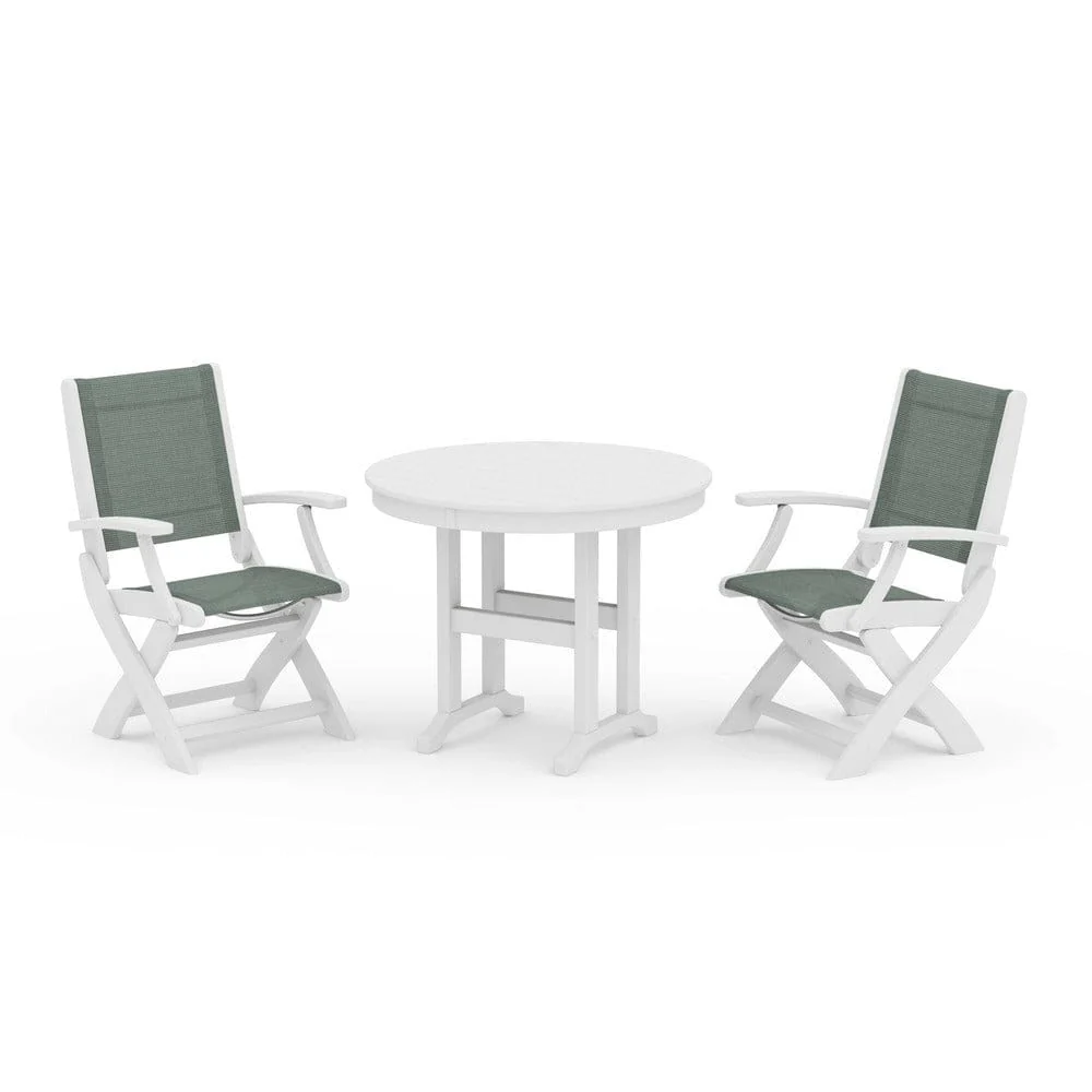 POLYWOOD® - Coastal Folding Chair 3-Piece Round Dining Set - PWS1328 - Image 50