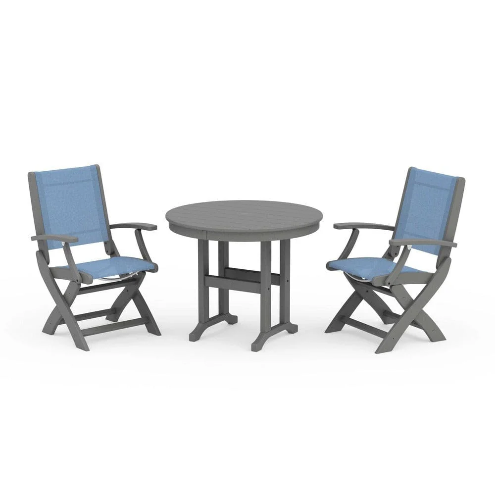 POLYWOOD® - Coastal Folding Chair 3-Piece Round Dining Set - PWS1328 - Image 59