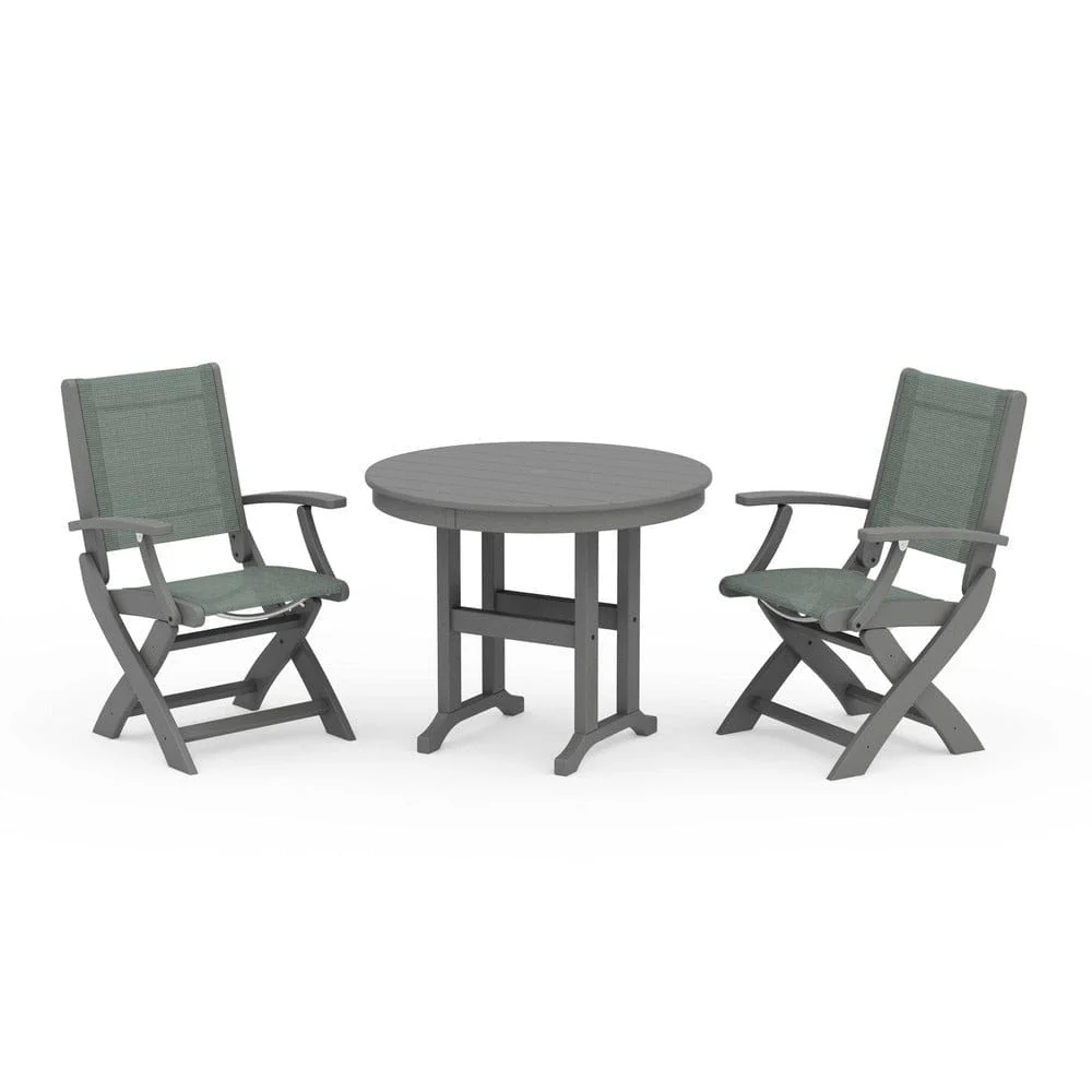 POLYWOOD® - Coastal Folding Chair 3-Piece Round Dining Set - PWS1328 - Image 6