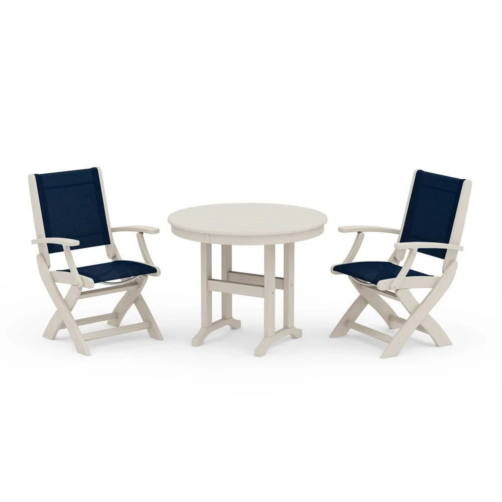 POLYWOOD® - Coastal Folding Chair 3-Piece Round Dining Set - PWS1328 - Image 62
