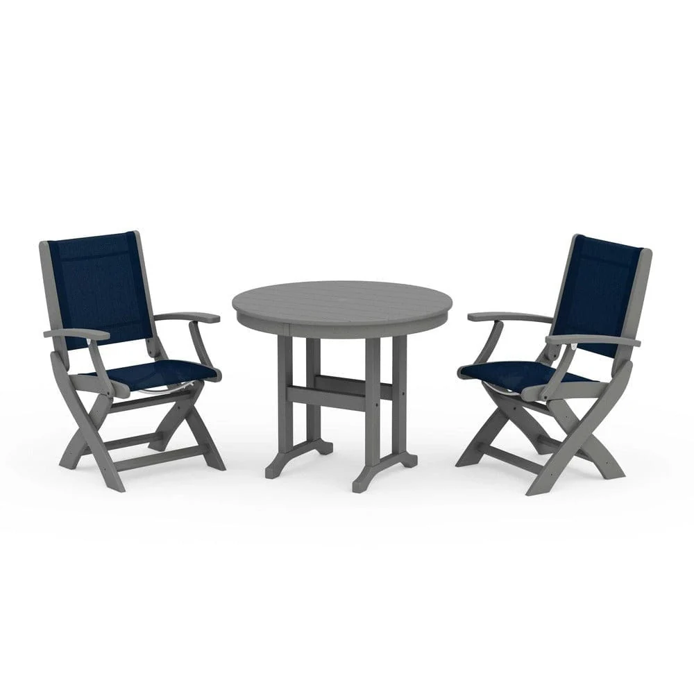 POLYWOOD® - Coastal Folding Chair 3-Piece Round Dining Set - PWS1328 - Image 7