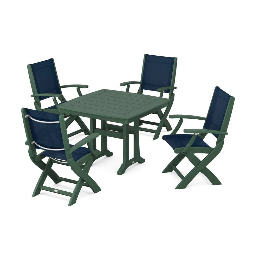 POLYWOOD® - Coastal Folding Chair 5-Piece Dining Set with Trestle Legs - PWS967 - Image 100
