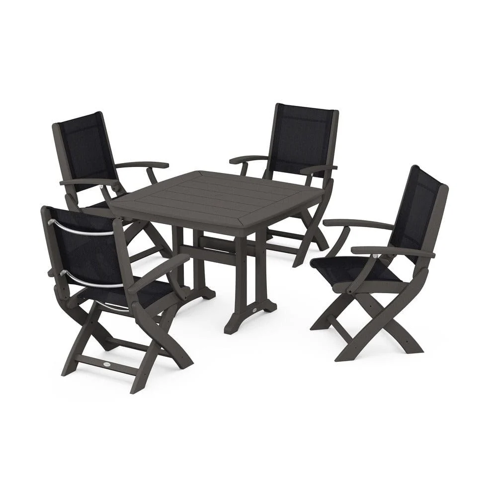 POLYWOOD® - Coastal Folding Chair 5-Piece Dining Set with Trestle Legs - PWS967 - Image 103