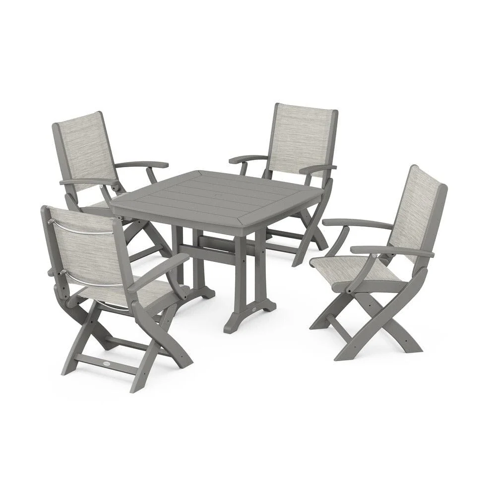 POLYWOOD® - Coastal Folding Chair 5-Piece Dining Set with Trestle Legs - PWS967 - Image 111