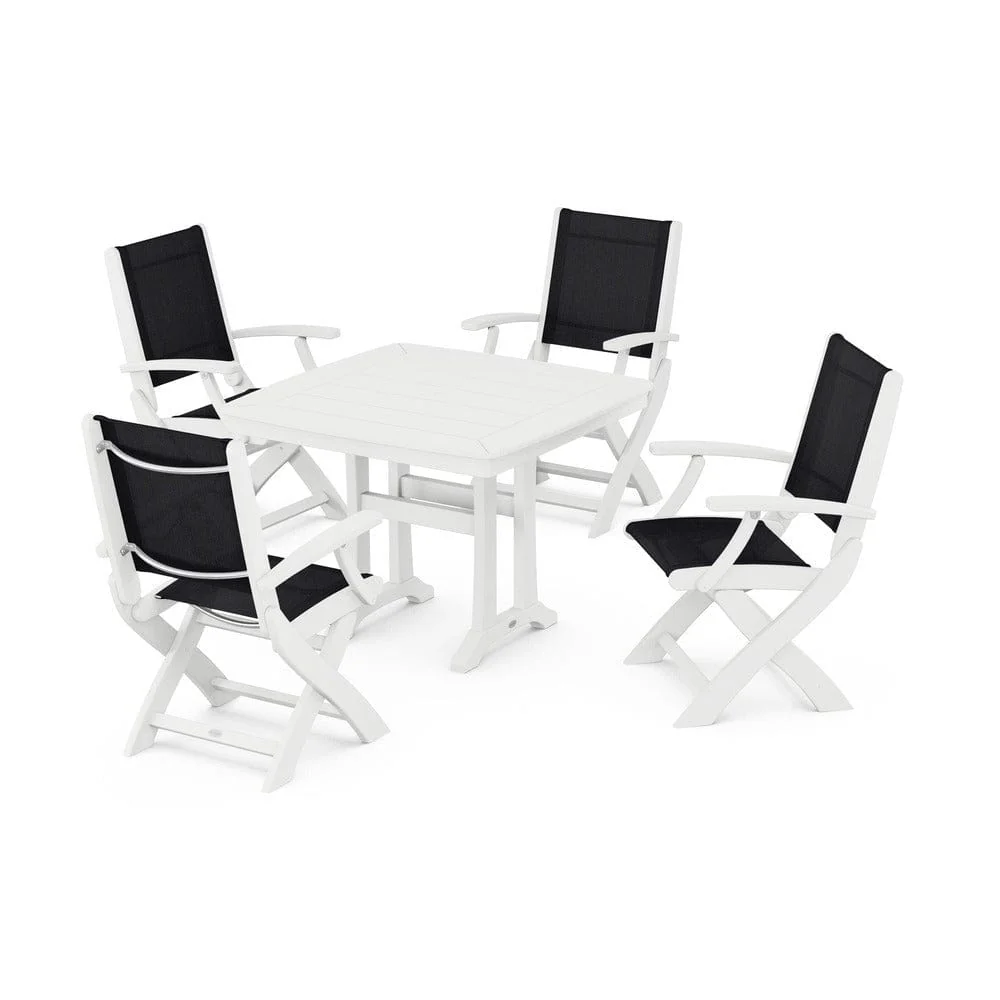POLYWOOD® - Coastal Folding Chair 5-Piece Dining Set with Trestle Legs - PWS967 - Image 114