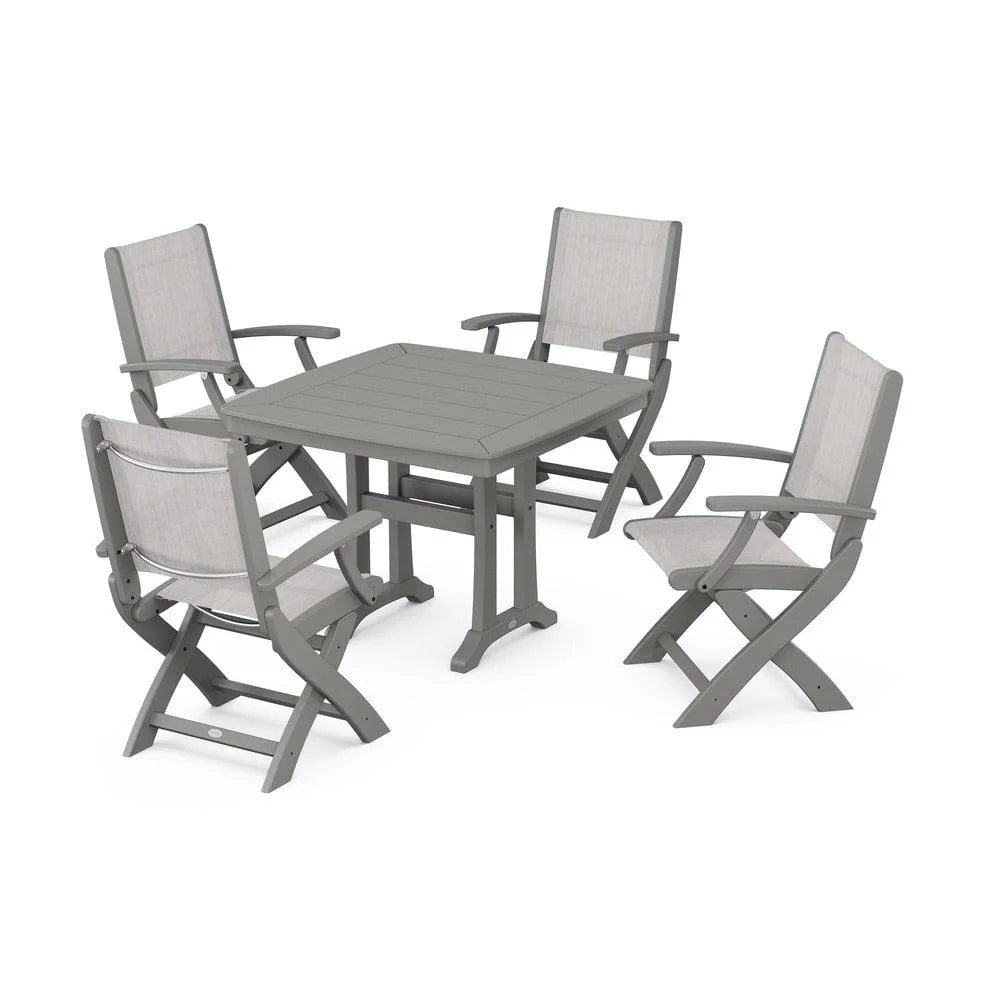 POLYWOOD® - Coastal Folding Chair 5-Piece Dining Set with Trestle Legs - PWS967 - Image 123
