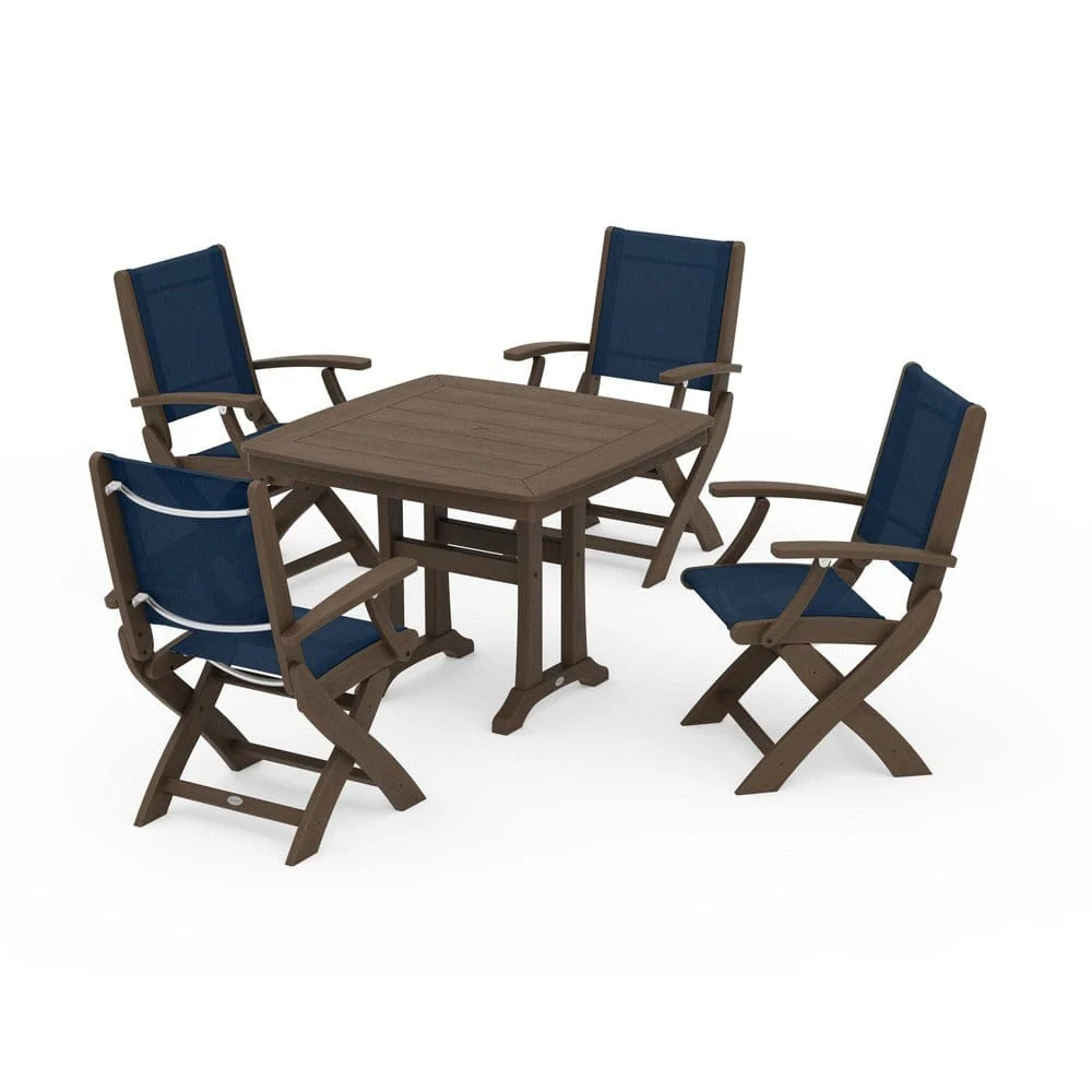 POLYWOOD® - Coastal Folding Chair 5-Piece Dining Set with Trestle Legs - PWS967 - Image 129