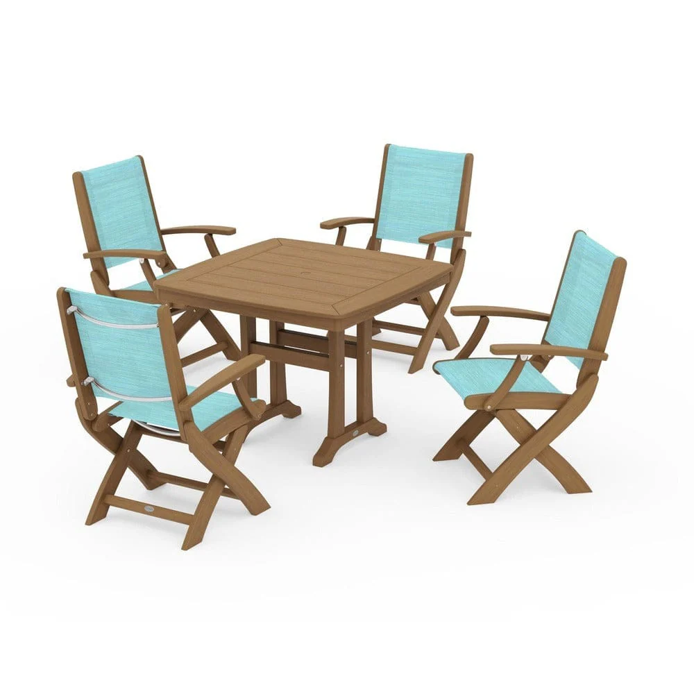 POLYWOOD® - Coastal Folding Chair 5-Piece Dining Set with Trestle Legs - PWS967 - Image 133