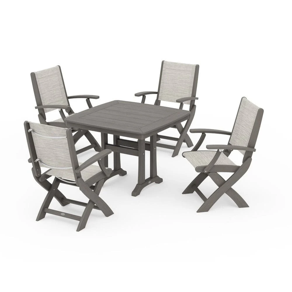 POLYWOOD® - Coastal Folding Chair 5-Piece Dining Set with Trestle Legs - PWS967 - Image 139