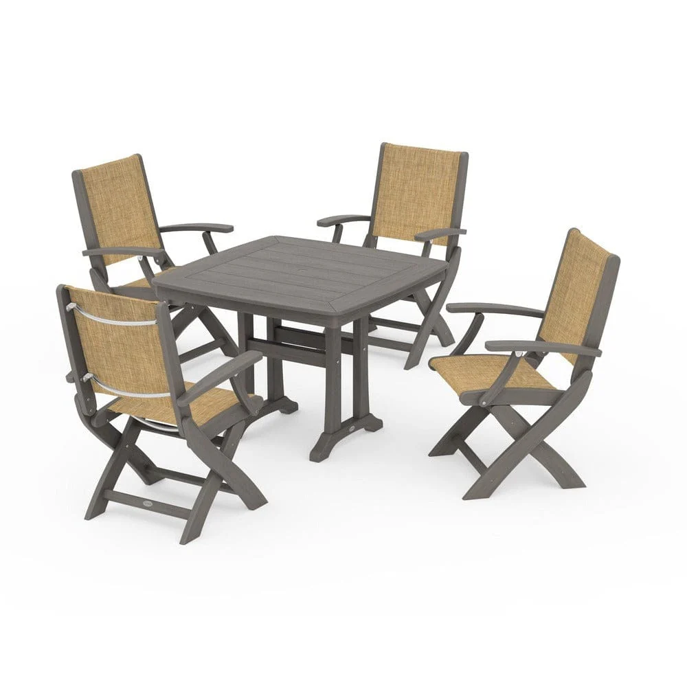 POLYWOOD® - Coastal Folding Chair 5-Piece Dining Set with Trestle Legs - PWS967 - Image 145