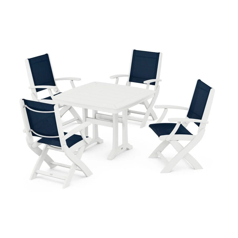 POLYWOOD® - Coastal Folding Chair 5-Piece Dining Set with Trestle Legs - PWS967 - Image 21
