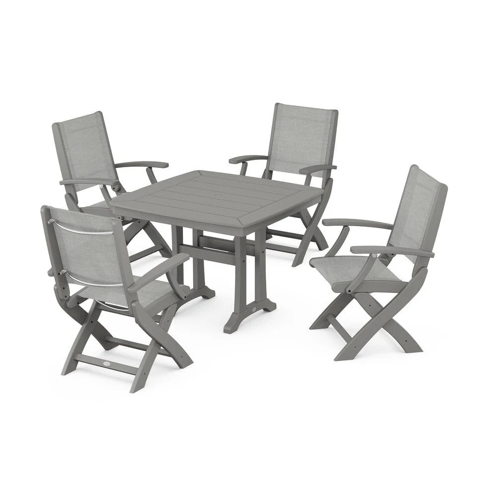 POLYWOOD® - Coastal Folding Chair 5-Piece Dining Set with Trestle Legs - PWS967 - Image 26
